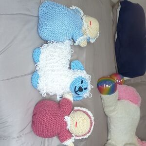 Handmade Crochet Stuffed Animal Set - Blue, White, Pink